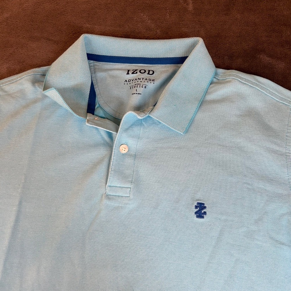 IZOD Advantage Performance Polo Shirt‎ Mens Large Light Blue Natural Stretch
